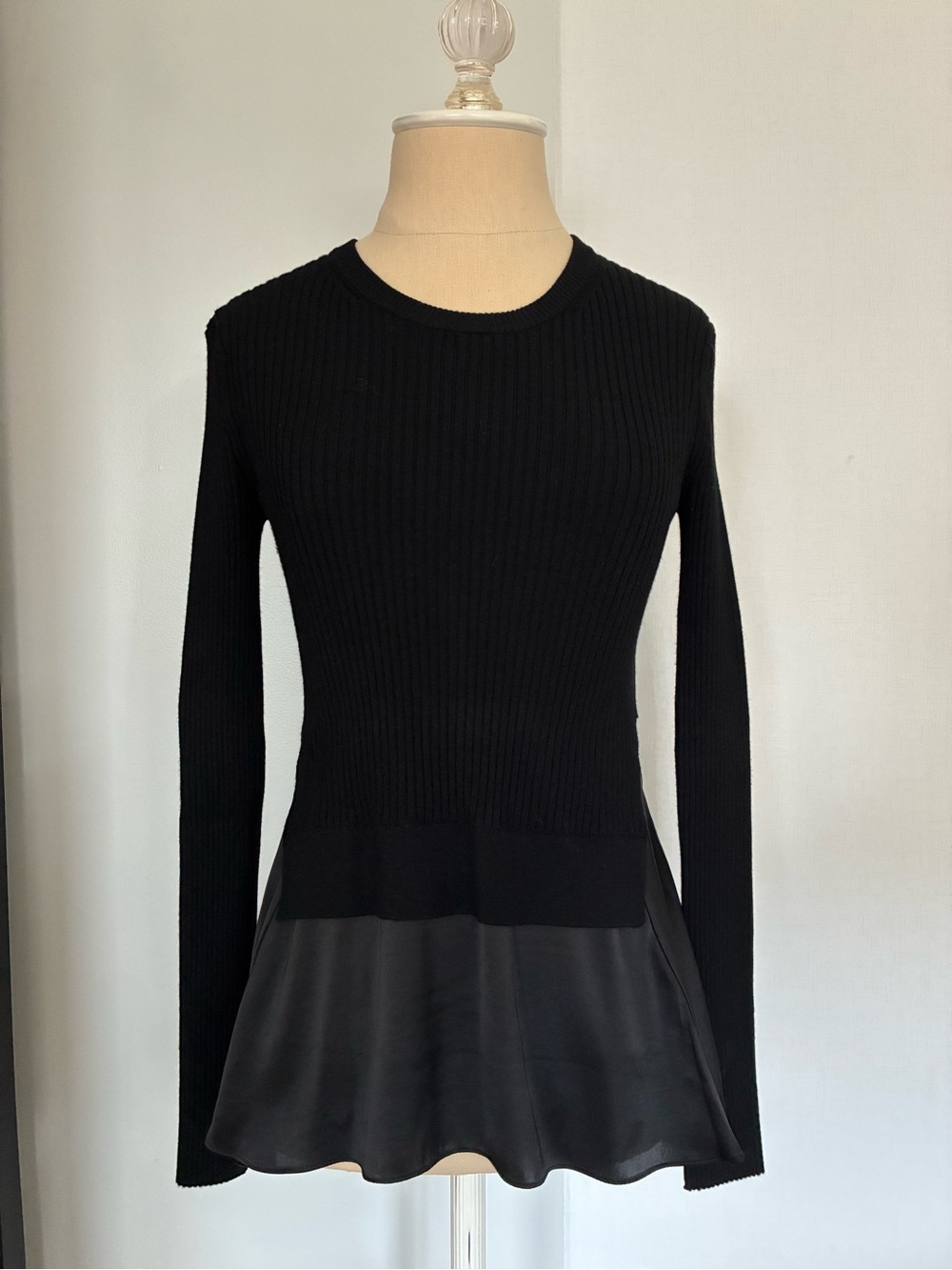 Allsaints Black Long-Sleeve Knit and Silk Top